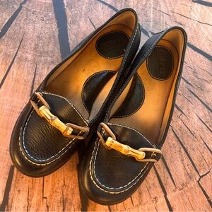 Born‎ Black Leather Bamboo Toggle Flats Loafers Women's 6